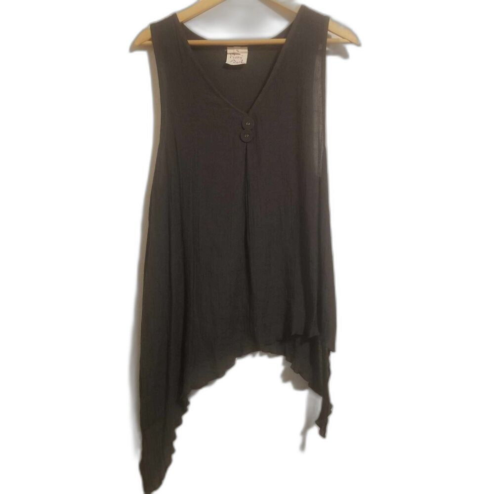 Pretty Angel Flowy Charcoal Handkerchief Hem Linen Blend Tank Top Womens Sz S